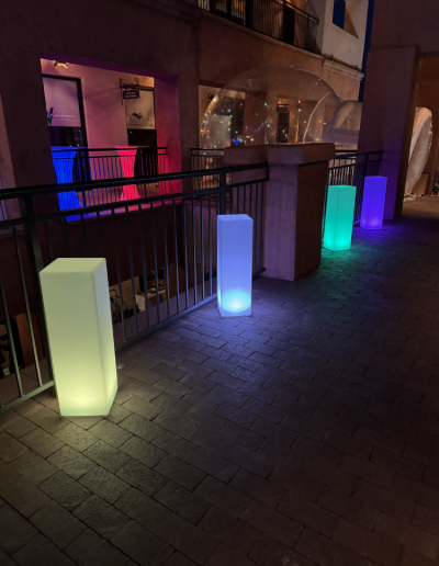 pillars lit up in different colors