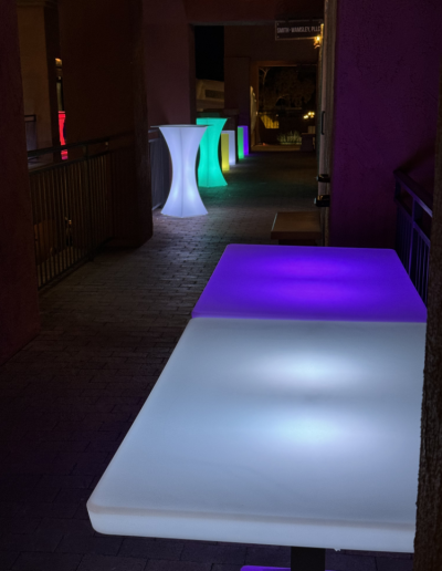 illuminated tables, pillars and cocktail tables.